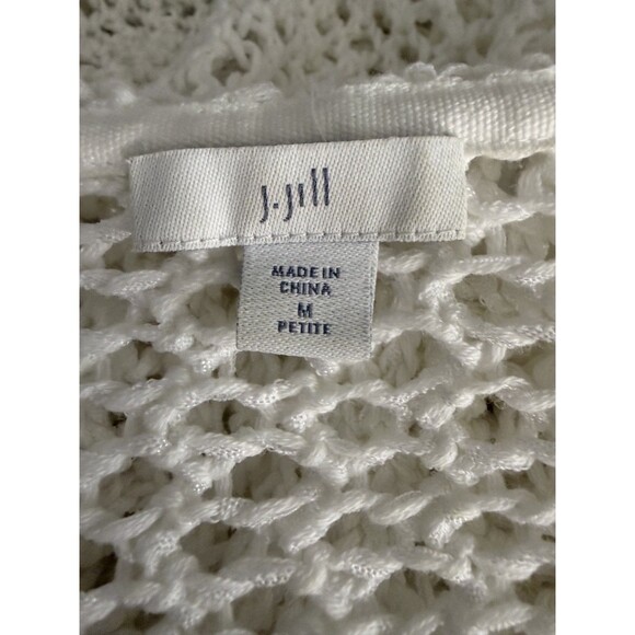 J.Jill Women's Medium White Crochet Hooded Cardigan Fringe Hem Layering Boho - Picture 7 of 10